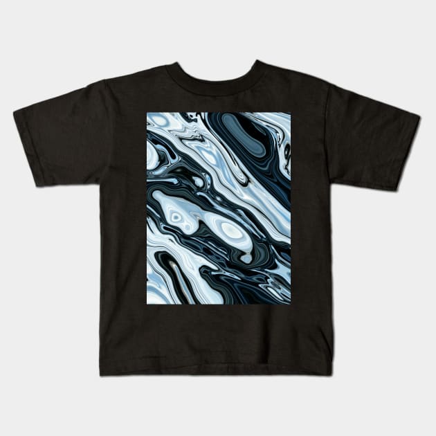 Liquid Marble Cool Blue and Black Kids T-Shirt by Anna